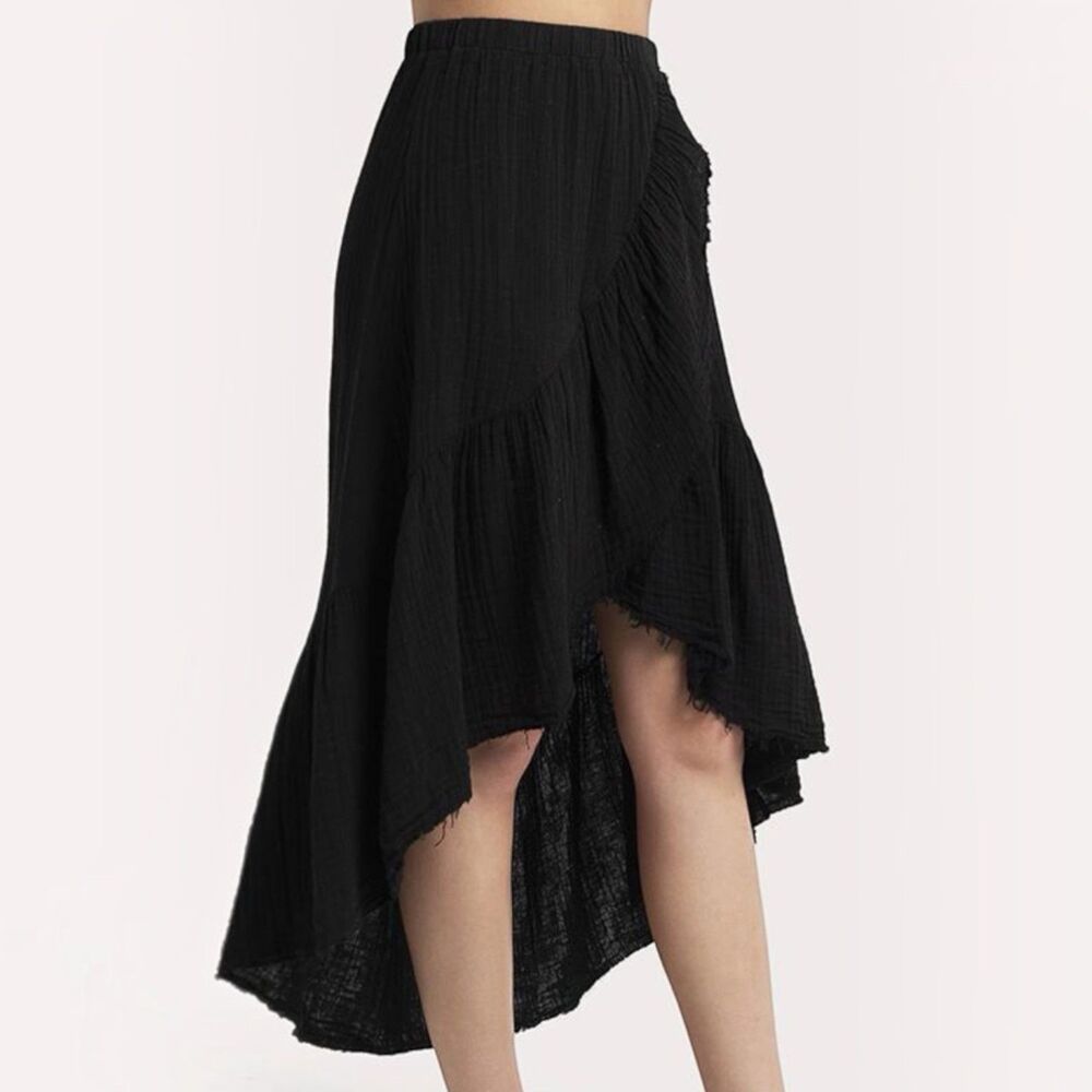 Stark X Black Gauze High Low Ruffle Skirt Asymmetrical Tiered Whimsigoth Large
